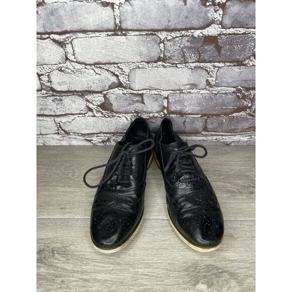 Mona Flying Black Leather Lace Up Brogue Wingtip Derby Shoes Women 39EU/8.5M US - Picture 14 of 16